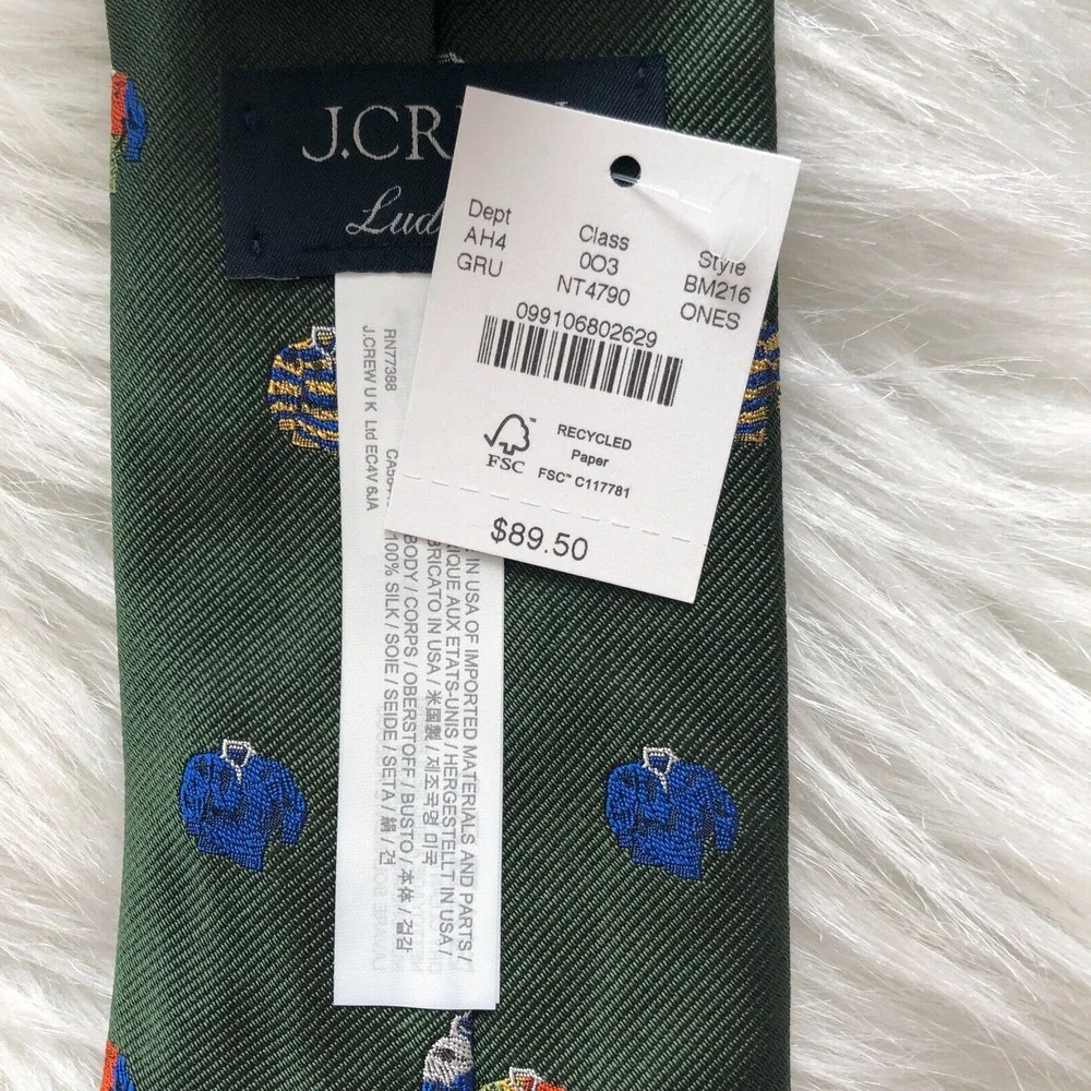 J.Crew Ludlow‎ Neck Tie One Size Green Sweatshirt Embroidered NWT